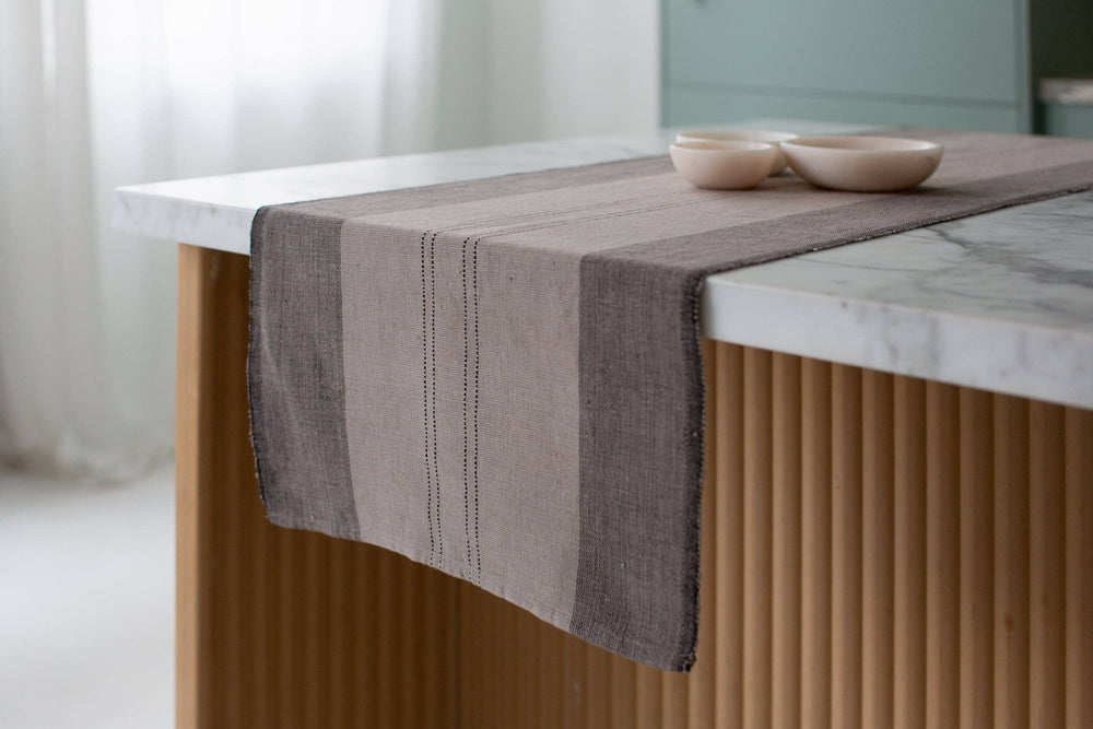 Sodo handwoven Ethiopian cotton table runner: Stone