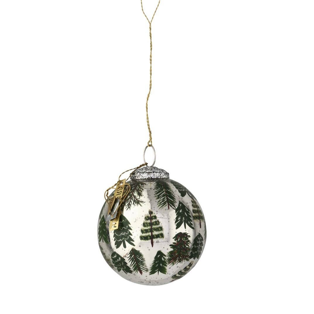 Silver Bauble with painted green trees