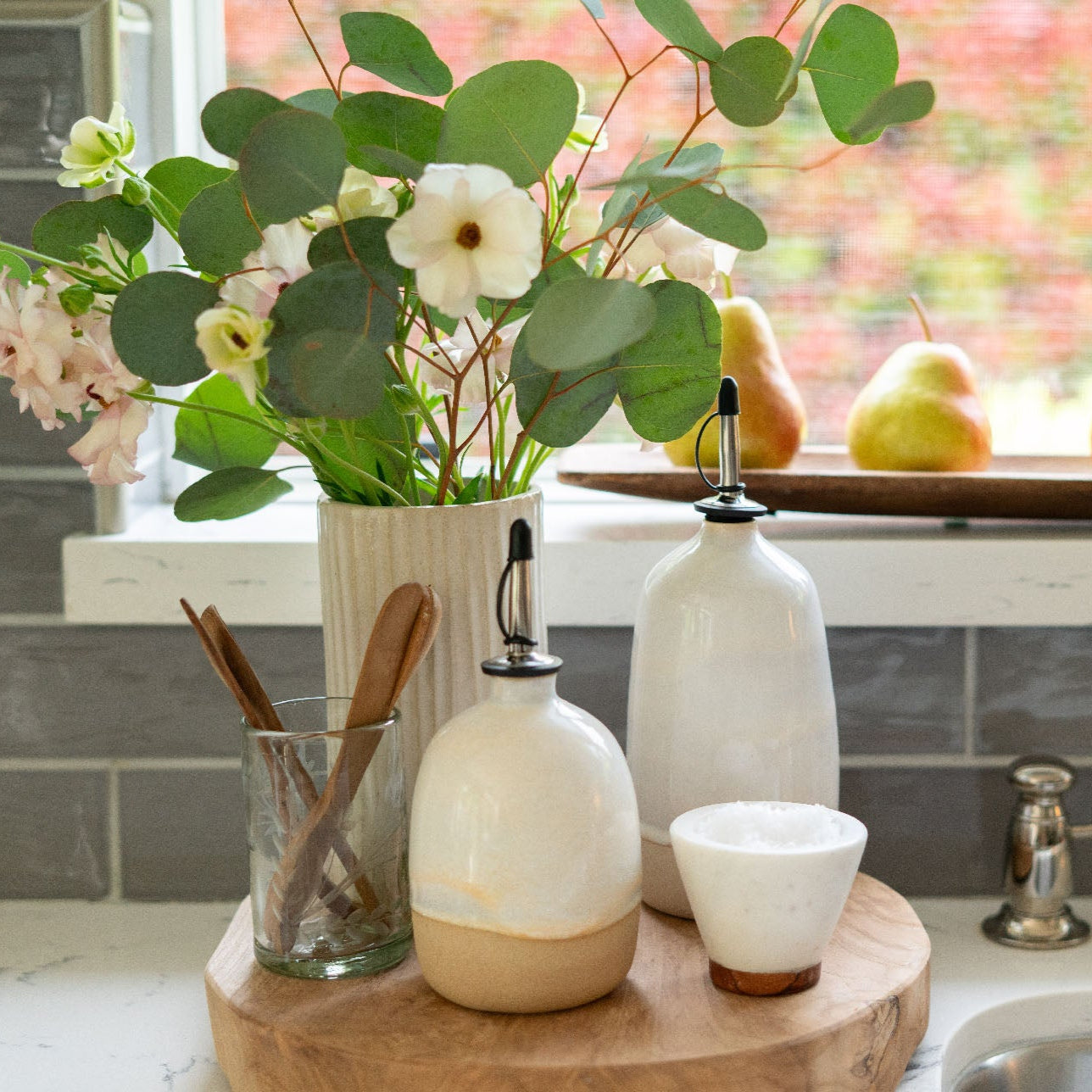 Olive oil dispenser in a kitchen setting