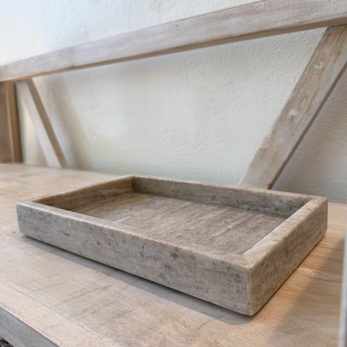 marble tray on shelf