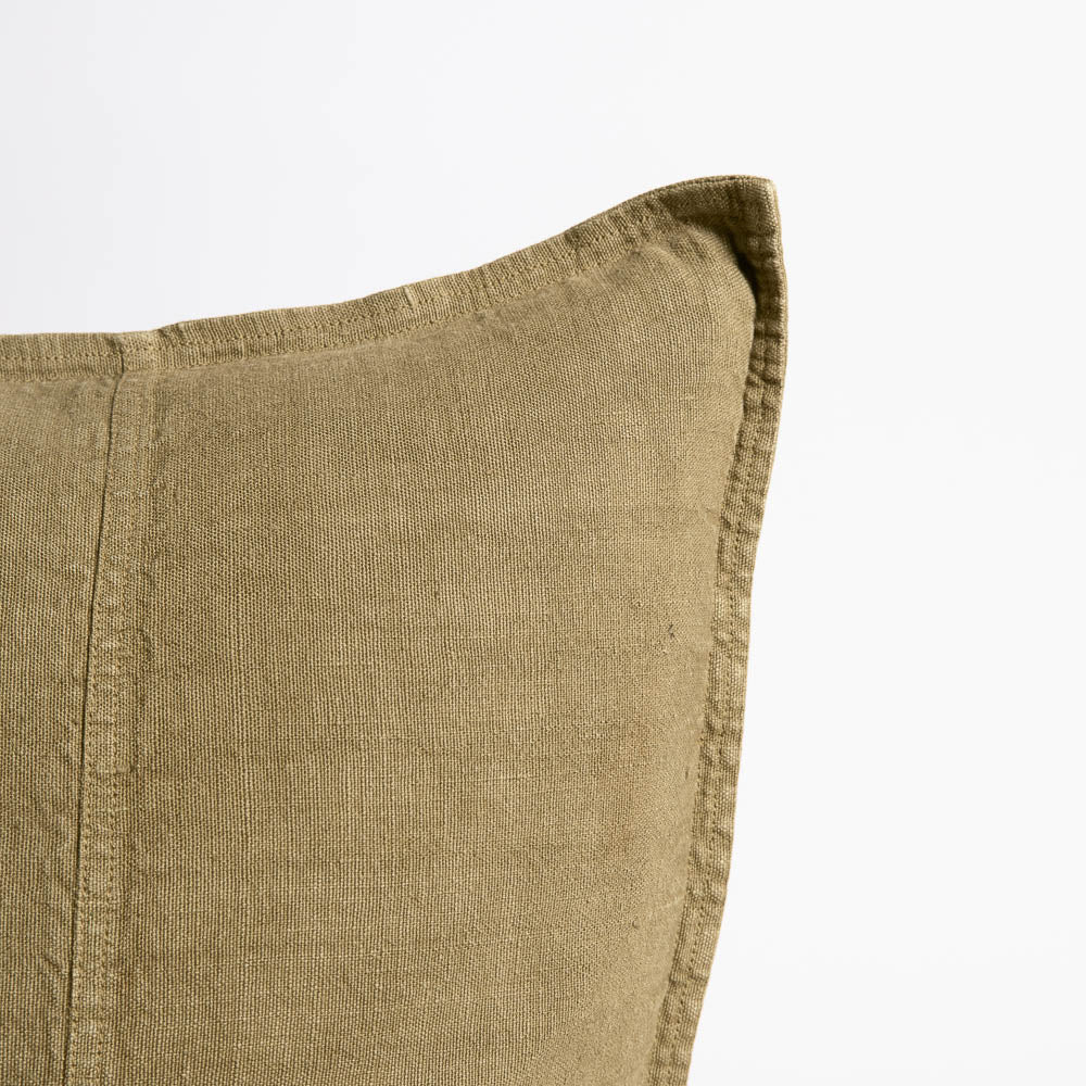 Close-up of a Earthy Green pillow on a white background