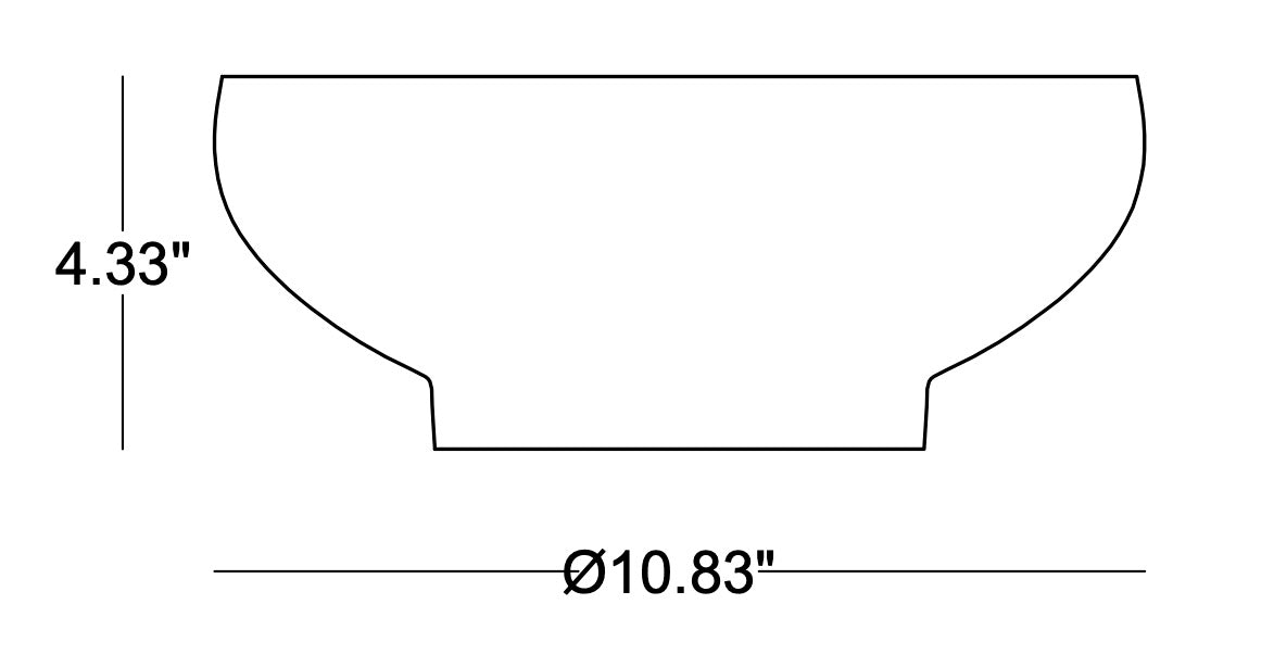 
                  
                    Drawing of a rustic bowl showing with dimensions in inches
                  
                