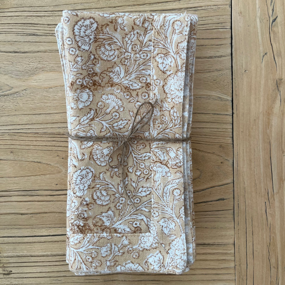 Kyra Floral Block Printed Napkins, Set of Four