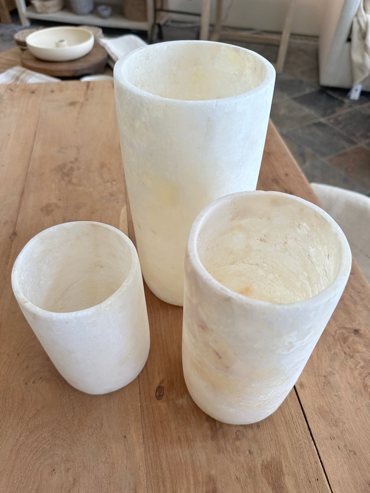 
                  
                    Top view of 3 different sized Alabaster Votive 
                  
                