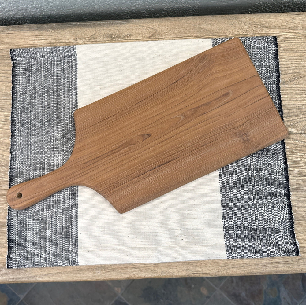 rectangular teak wood serving board with handle