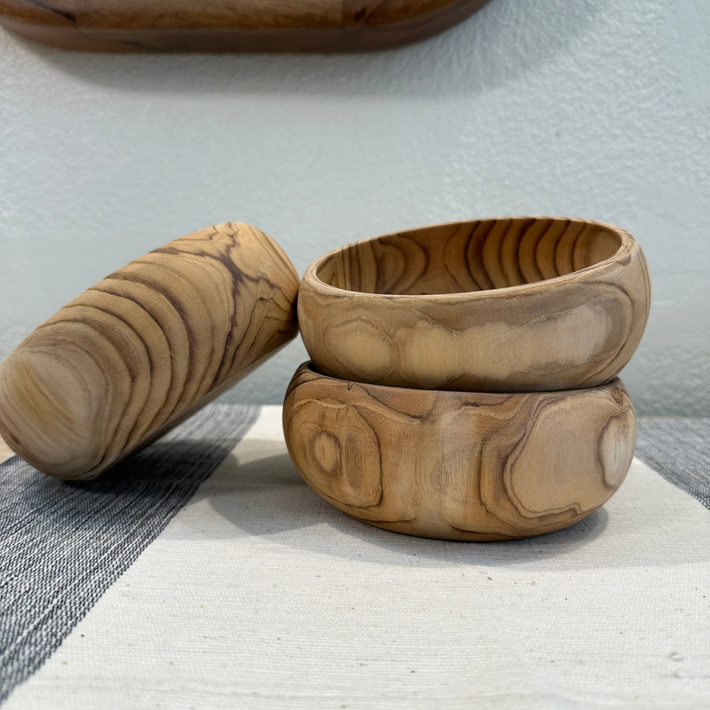 Three Teak wood bowls Stacked.