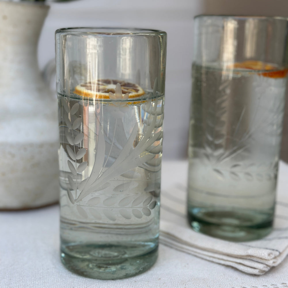 Hand-Etched Recycled Glass Tall