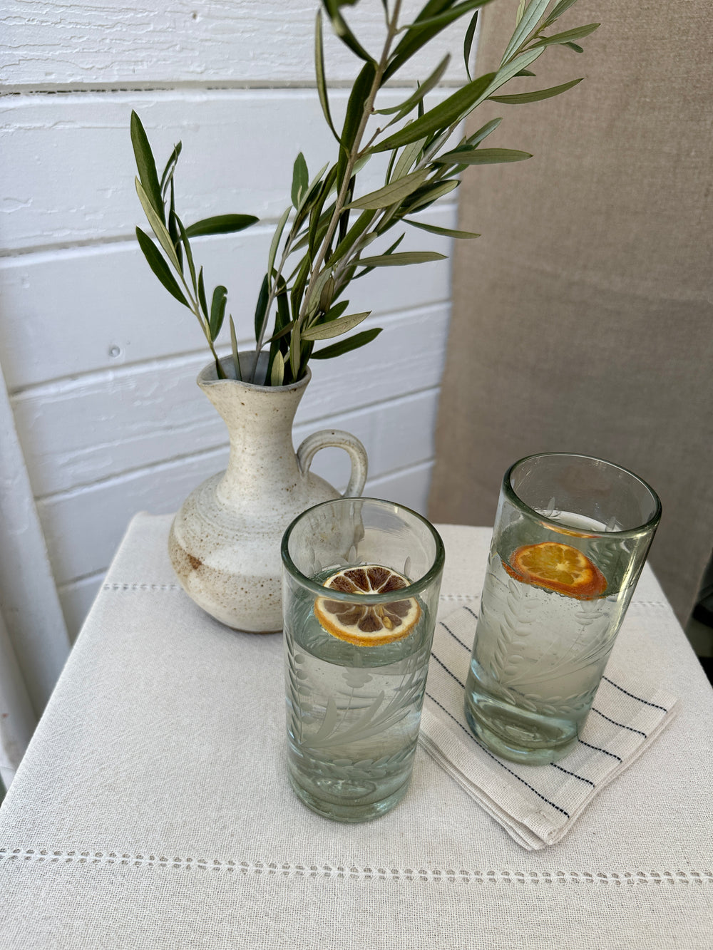 Hand-Etched Recycled Glass Tall