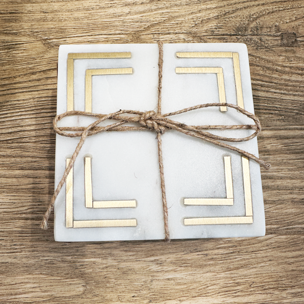 Marble and Inlaid Brass Coasters